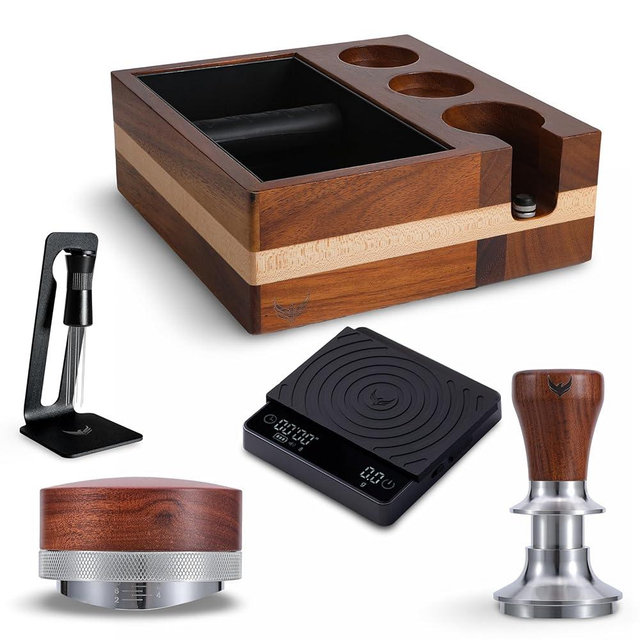 KNODOS 54mm Breville Espresso Accessories Kit – Calibrated Tamper, Knock Box Tamping Station, Coffee Distribution Tool, WDT Puck Prep Device & Digital Espresso Scale