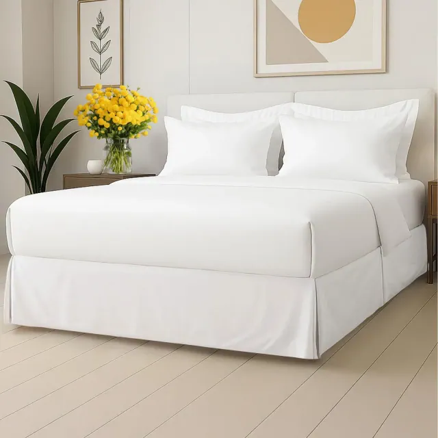 CGK Linens Pleated Bed Skirt - Hotel Quality 3-Sided Tailored Skirt with 12” Easy Fit Drop in White, Size King