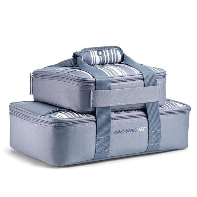 Rachael Ray Lugger Duo, Insulated Casserole Carrier for Hot or Cold Food, Thermal Lasanga Lugger Tote for Potluck, Parties, Picnic, and Cookouts, Fits 9" x 13" Baking Dish, Slate Stripe