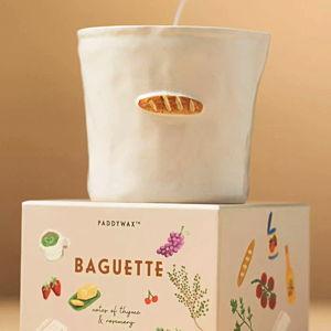 "Baguette" Paddywax Bistro Hand Painted Scented Candle in Ceramic Reusable Food-Safe Jar with Gift Box, Soy Candle with Approx. 56 Hour Burn Time, French Baguette, 8 oz
