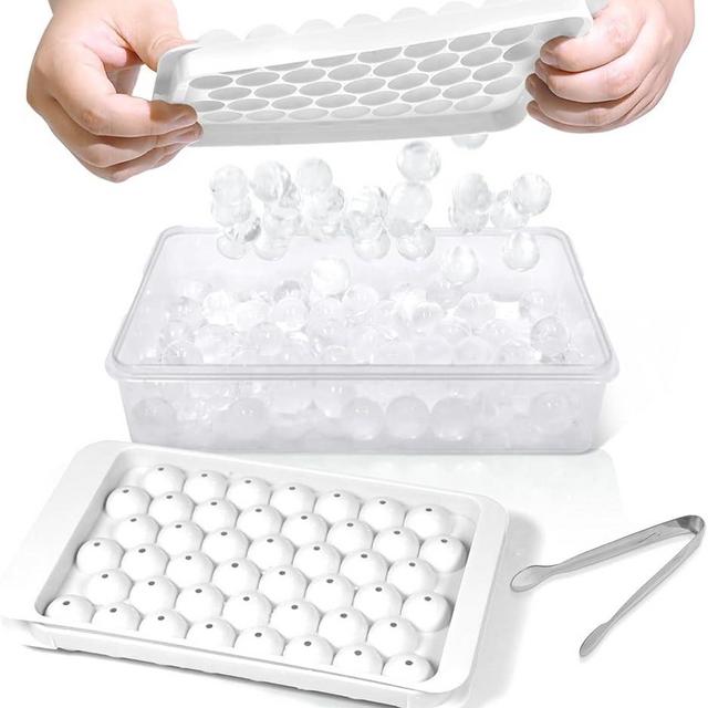 WIBIMEN Round Ice Cube Tray with Lid and Bin - Ice Trays for Freezer with Lid - Ice Cube Trays for Freezer with Container (0.8IN-2PACK White)
