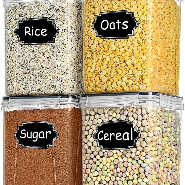 Airtight Food Storage Containers,TAEVEKE BPA Free Plastic Food Storage Containers for Flour, Sugar, Baking Supplies, 4 PCS (5.2L/145.4oz) Cereal Dry Food Storage Containers for Kitchen & Pantry