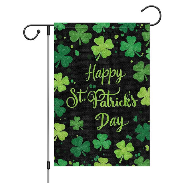 Louise Maelys Happy St Patrick's Day Garden Flag Clover Shamrock Welcome 12x18 Inch Double Sided Small Burlap Spring Holiday Yard Outdoor Outside House Decor