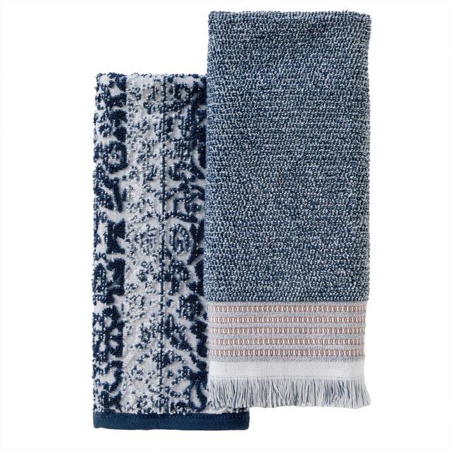 SKL Home 2pc Lincoln Park Hand Towel Set Blue : Microfiber, Machine Washable, Non-Slip Backing