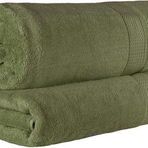 Superior Egyptian Cotton Pile Bath Sheet Set of 2, Ultra Soft Luxury Towels, Thick Plush Essentials, Absorbent Heavyweight, Guest Bath, Hotel, Spa, Home Bathroom, Shower Basics, Forest Green