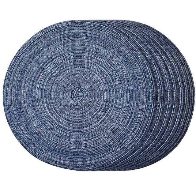 FunWheat Round Braided Placemats Set of 8 Place mats for Dining Tables Woven Heat Resistant Table Mats 15 inch(E Klein Blue, 8pcs)