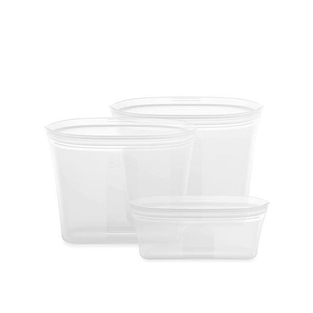 Zip Top Reusable 100% Platinum Silicone Containers, Made in the USA (Bag 3 Set, Frost)
