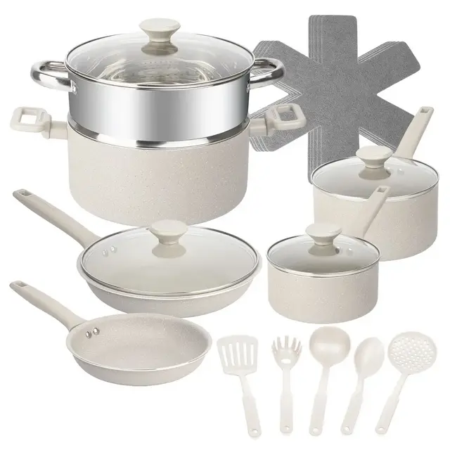Granitestone Desert Collection Beige 20 Piece Nonstick Cookware Set with Utensils