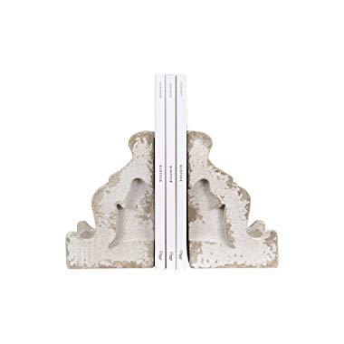 Creative Co-op Distressed White Corbel Shaped Bookends (Set of 2 Pieces)