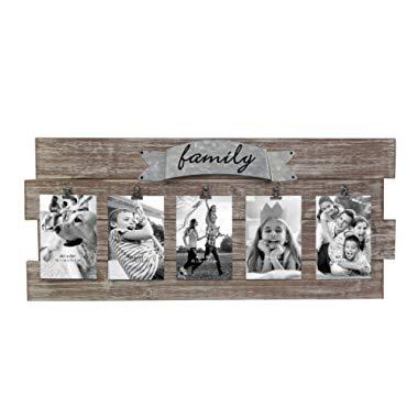 Stonebriar Rustic Wood Collage Picture Frame with Clips and Metal Detail