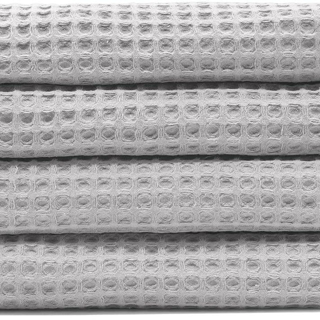 Lavien Home, 100% Cotton Waffle Weave Towels, Highly Absorbent, Quick Drying and Soft Textured (Gray, 18" x 34" (4-Pack))