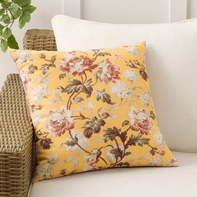 Ansley Floral Reversible Printed Outdoor Pillow, Yellow Multi, 20"