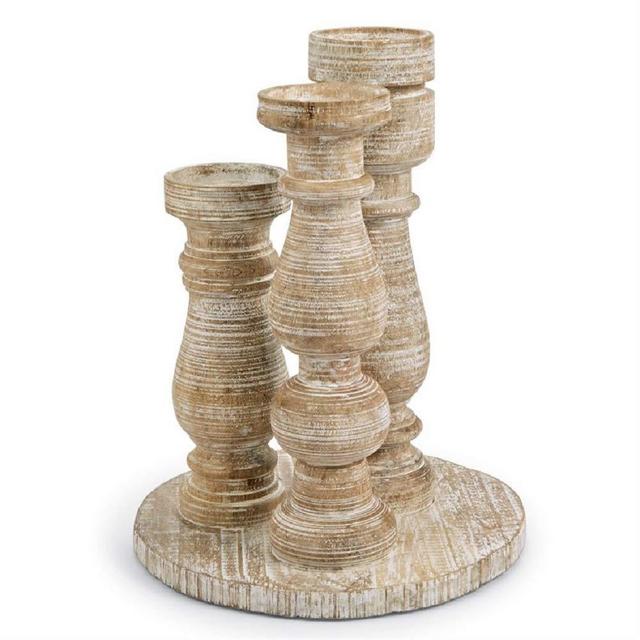 Mud Pie Three Votive Candlestand Candlestick, White-washed
