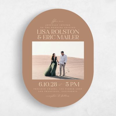 Camel, Brown Wedding Invitation - Menton Portrait