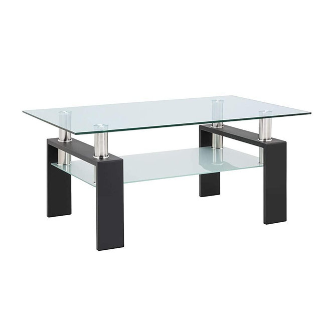 Rectangle Glass Coffee Table Metal Tube Legs End Table for Livingroom IANIYA