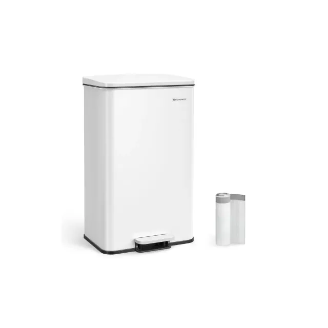 SONGMICS 10.5 Gallon Kitchen Trash Can, Garbage Can, Large Step Trash Bin with Lid, Stainless Steel, Soft Close, 15 Trash Bags Included White