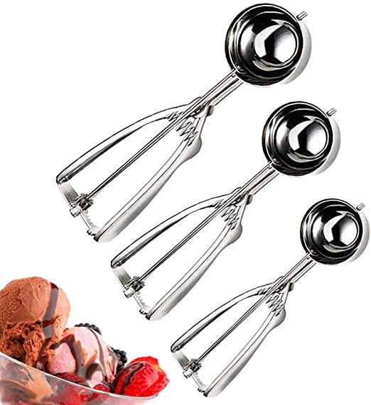 Cookie Scoop Set 3 PCS Stainless Steel Ice Cream Scoop Trigger Include small size (1.58 inch), medium size (1.97 inch), large size (2.37 inch), Melon Scoop (cookie scoop)