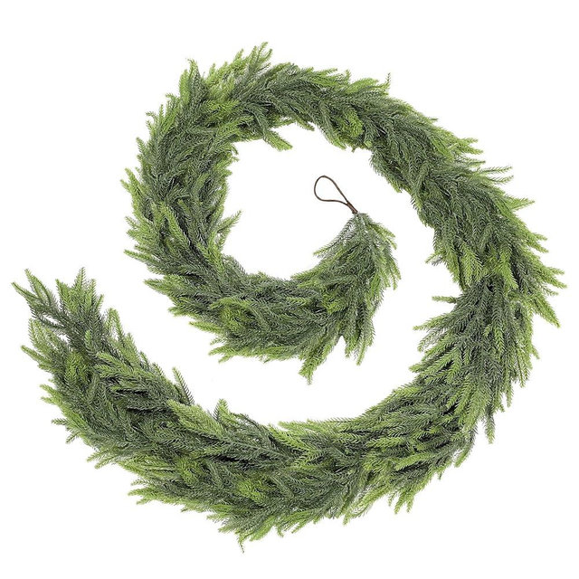 ZIJIN 9ft Real Touch Norfolk Pine Garland Realistic Christmas Greenery Garland for Table Mantle Fireplace Indoor Outdoor Xmas Decor