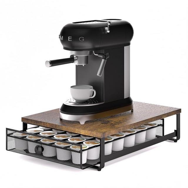 K Cup Organizer, Coffee Pod Holder Drawer, Under Brewer Storage Organizer with Sliding Drawer holds up to 35 K-Cup Pods, No Assembly Needed, Rustic Brown