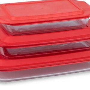 Pyrex Basics 3-Pack Glass Baking Dish Set (2QT, 3QT, 4.8QT) With BPA-Free Lids, Rectangular Glass Bakeware, Dishwasher, Microwave, Freezer & Pre-Heated Oven Safe