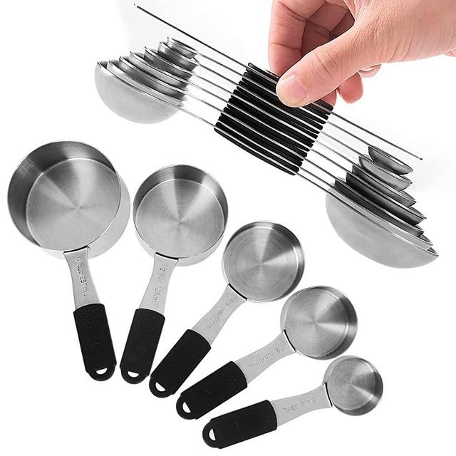 EDELIN Magnetic Measuring Cups and Magnetic Measuring Spoons Set, Stainless Steel 5 Cups and 7 Spoons and 1 Levele (magnetic)