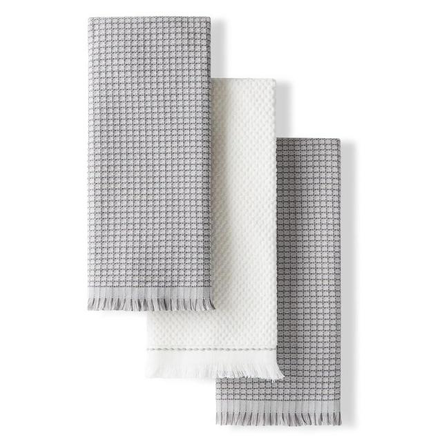 KitchenAid Gourmet Series Gridlines Kitchen Towels 3-Pack Set, 100% Cotton Absorbent, Matte Grey, 18"x28"