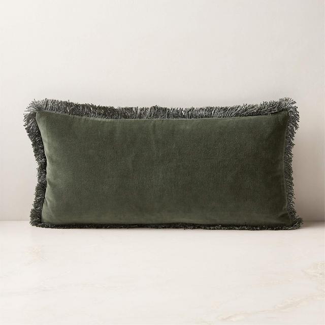 Bettie Forest Green Velvet Throw Pillow with Down-Alternative Insert 23''x11''