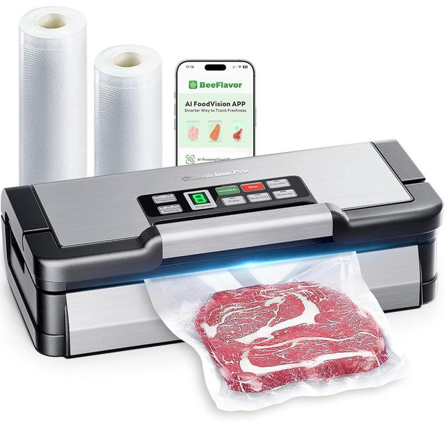 95kPa Vacuum Sealer Machine with AquaLock Technology, for Moist Seals, 2X Seal & 130W, Fully Automatic Food Sealer, Built-In Cutter, Bag Storage & Hose, Precision Sealing, 2 Bag Rolls,Stainless Steel