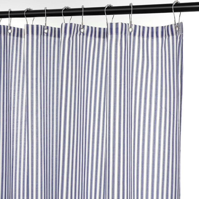 Mindsoft Stripe Cotton Toile Shower Curtain Ticking Stripes Woven Print Curtain Bathroom Decor for Traditional and Contemporary Style Kitchen Bath Home(Navy Blue and White,72 x 84 Inches,Stripe)