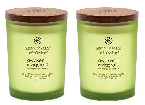 Chesapeake Bay Candle Scented Candles, Awaken + Invigorate (Lemongrass Eucalyptus), Medium (2-Pack)