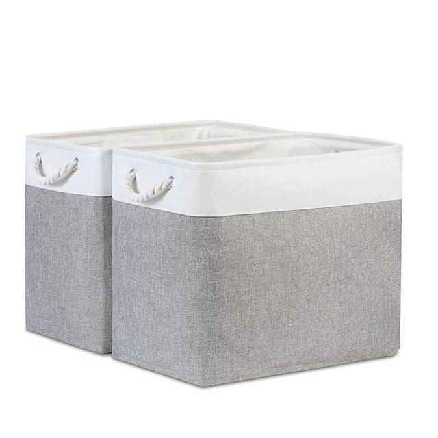 Bidtakay Large Storage Bins for Clothes Fabric Deep Baskets for Organizing Set of 2 Grey Fabric Pantry Storage Bins for Hallway Living Room Blankets 17x12x15 in Extra Large Shelf Tote Baskets