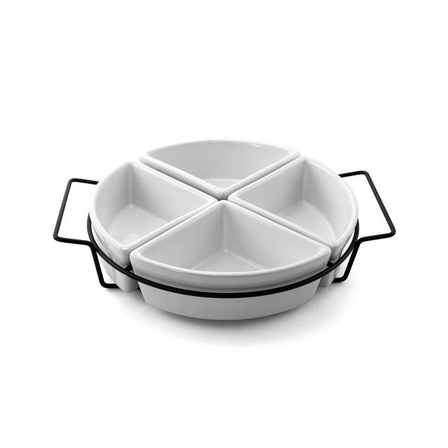 Gibson Gracious Fine Ceramic Dining Four Section Tray Set with Metal Rack
