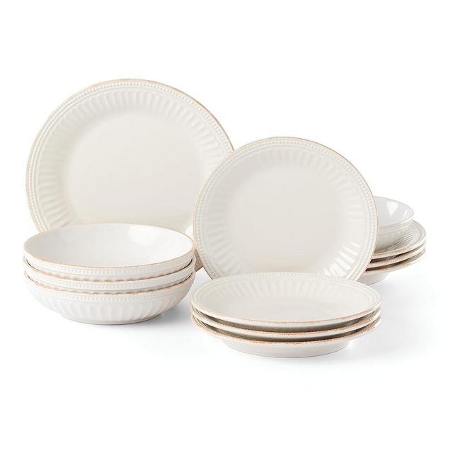 Lenox White French Perle Groove Piece Dinnerware Set, 12 Count