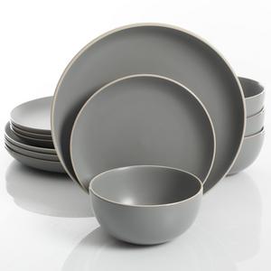 Gibson Home Rockaway 12-Piece Dinnerware Set Service for 4, Grey Matte