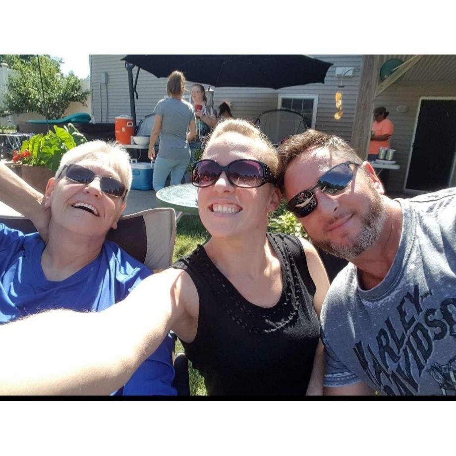 Russ's Aunt Sharon, me, Russ.