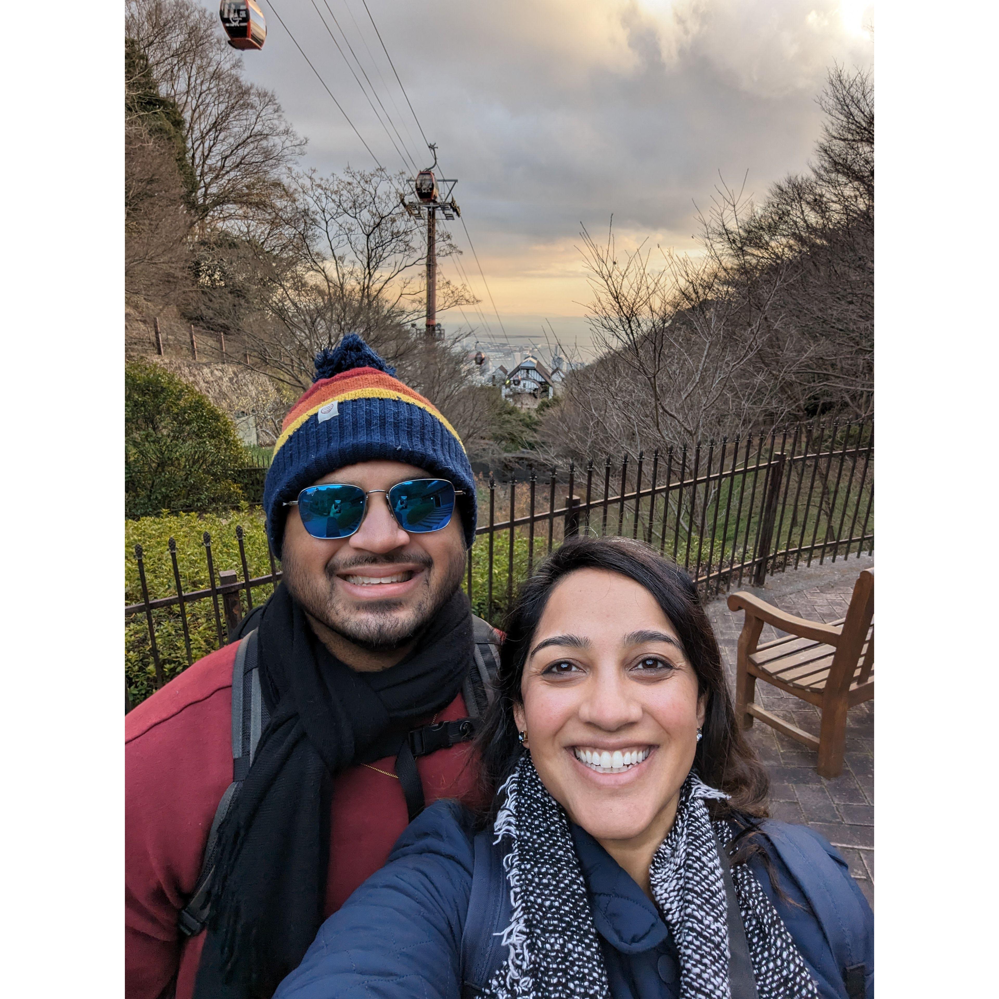 A few moments after Sid proposed and I said "Yes!" 8 times. Sunset at Kobe Nunobiki Herb Gardens & Ropeway.