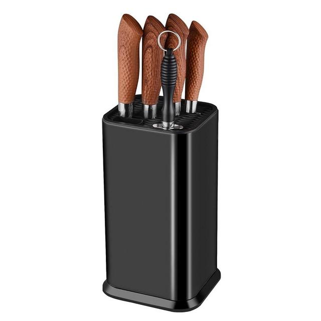 Universal Knife Block Without Knives,Modern Knife Holder for Kitchen Counter,Stainless Steel Knife Organizer with Scissors Slot & Sharpening Rod,Space Saver Rectangular Blocks & Storage