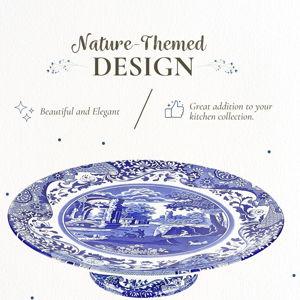 Spode Blue Italian Footed Cake Plate- 10.5" Porcelain Dessert Display Stand