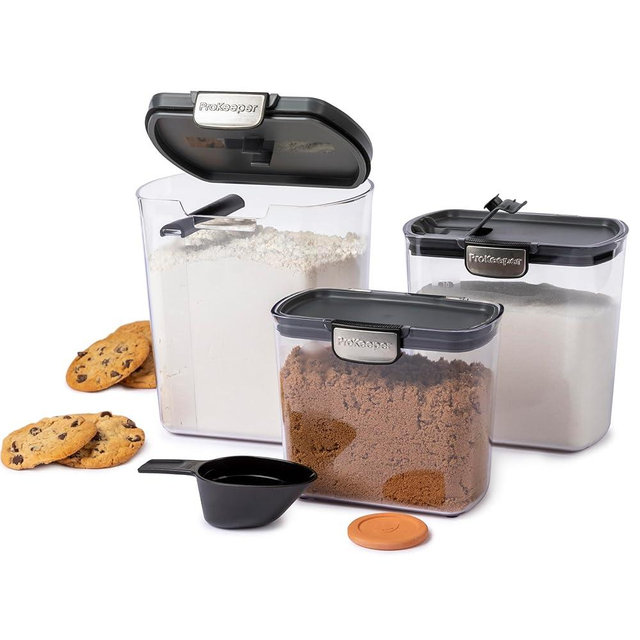 ProKeeper+ 6-Piece Airtight Food Storage Container Set – Clear Plastic Flour and Sugar Canister Set with Magnetic Accessories for Kitchen Organization