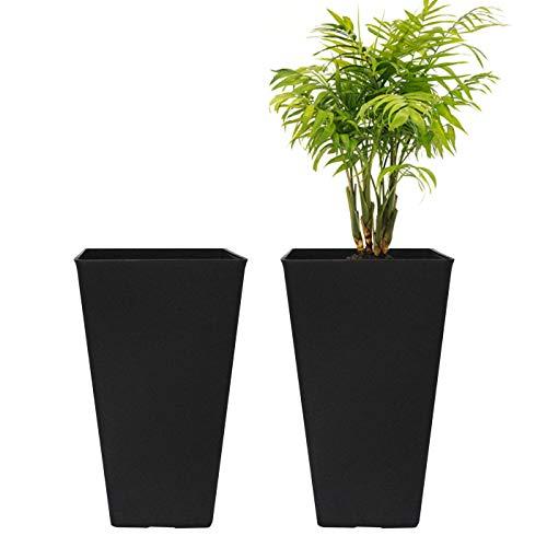 Tall Planters 20 Inch, Flower Pot Pack 2, Patio Deck Indoor Outdoor Garden Tree Resin Planters (Black)