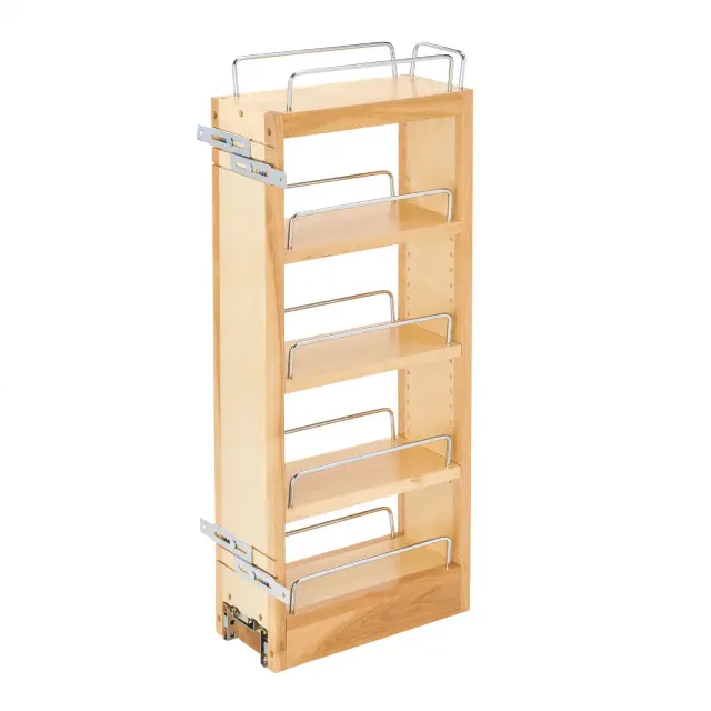 Rev-A-Shelf 5" Pull Out Storage Organizer for Wall Kitchen Cabinets, Sliding Adjustable Shelves for Spice Rack or Cans, Wood & Chrome, 448-WC-5C