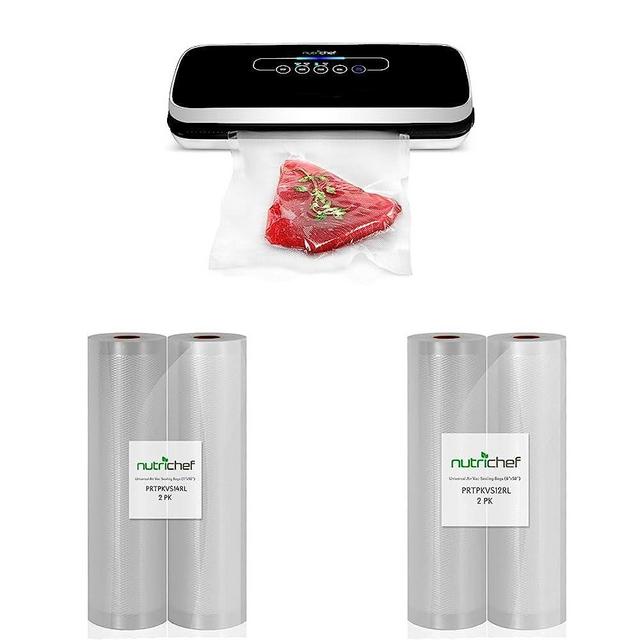 NutriChef Automatic Vacuum Air Sealing System Preservation & NutriChef Vacuum Sealer Bags 11x50 Rolls 2 pack & NutriChef Vacuum Sealer Bags 8x50 Rolls 2 pack for Food Saver