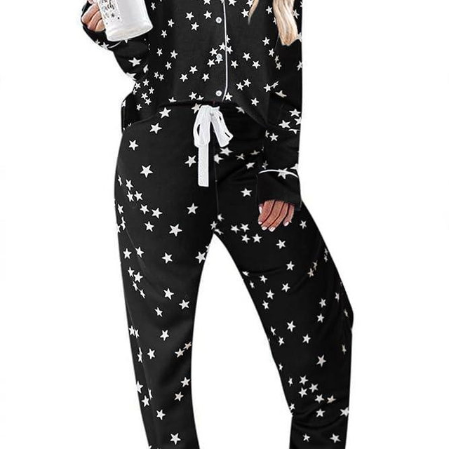 Ekouaer Women's Pajamas Long Sleeve Sleepwear Casual Button Down Loungewear Soft Pjs Set S-XXL