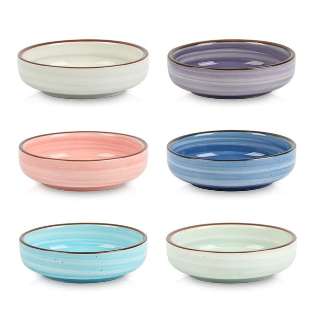 Selamica Ceramic 2.5 OZ Soy Sauce Dish Dipping Bowls Set of 6, 3.3 Inch Small Side Dish Pinch Bowls, Mini Bowls for Condiments, Ketchup, BBQ, Sushi, Gradient Color
