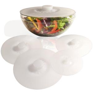 White Silicone Bowl Lids, Set of 5 Reusable Suction Seal Covers for Bowls, Pots, Cups. Food Safe. Natural grip, interlocking handles for easy use and storage.