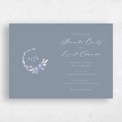 Blue Floral Wedding Invitation - Arlington Landscape