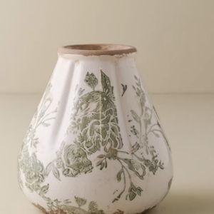 Fluted Green and White Distressed Vase