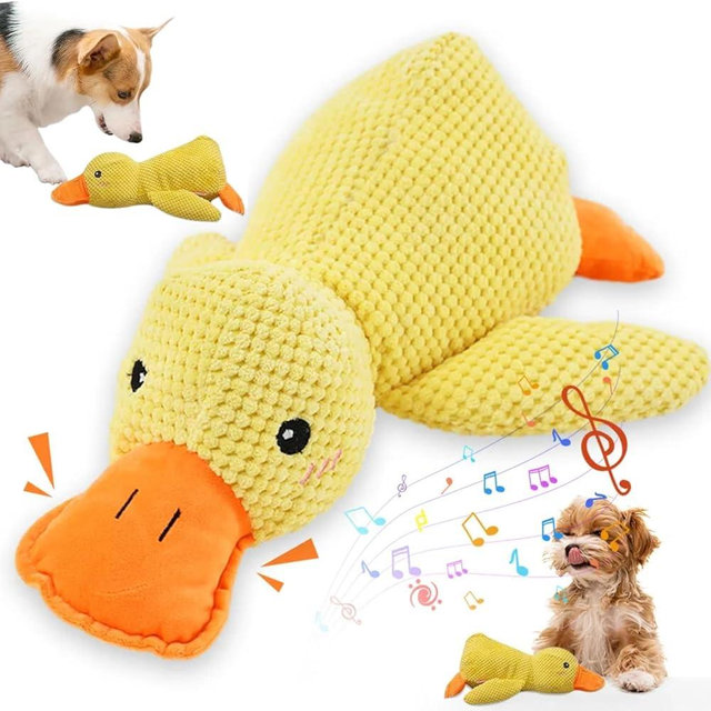 Koujut 2025 Upgraded Dog Toys, New Durable Calming Duck Toys, Dog Toys for Aggressive Chewers with Soft Squeaker, Fun for Indoor Puppies and Senior Pups (Yellow, S-8.66 * 9.87in)