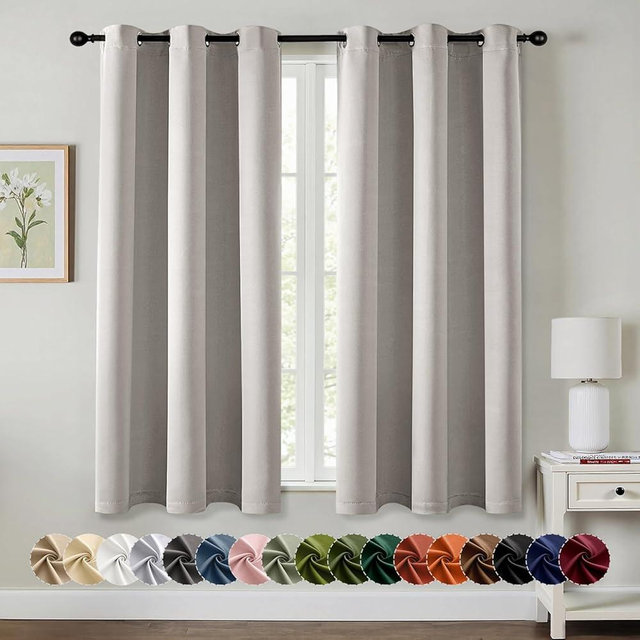 MIULEE Cobblestone Blackout Curtains for Bedroom Living Room 63 Inches Long 2 Panels, Thermal Insulated Room Darkening Drapes Solid Grommet Noise Reduction Light Blocking Window Treatments 40x63 Inch