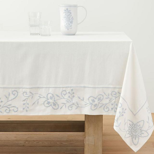 Chambray Floral Embroidered Tablecloth